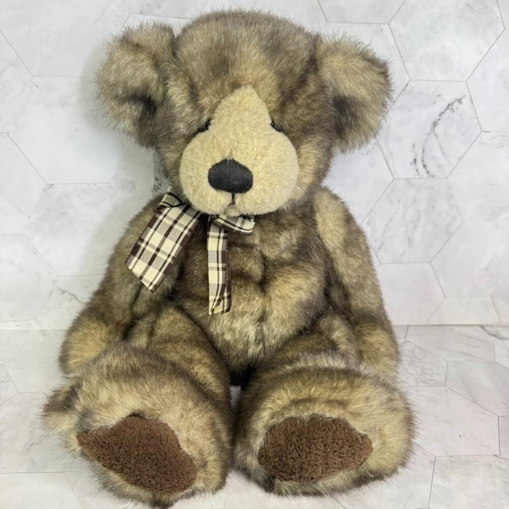 Vintage Russ Berrie Cappuccino Teddy Bear Brown Plush with Bow Stuffed Animal